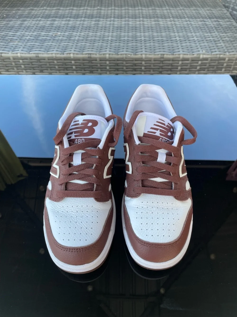 New Balance 480 White and Brown Leather Low-Top Sneakers - Picture 2 of 7